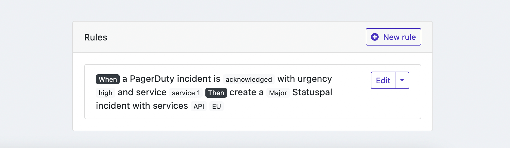 PagerDuty incident automation rules for Statuspal status page