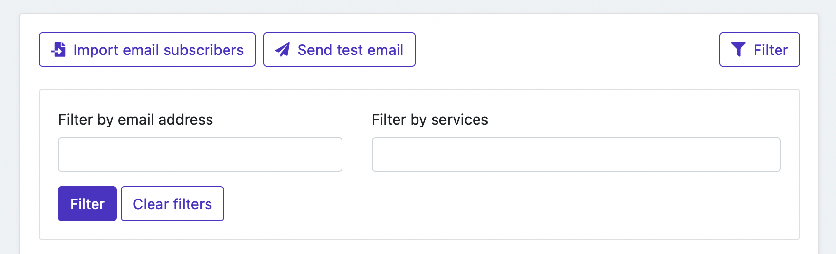 Status page subscriptions filter