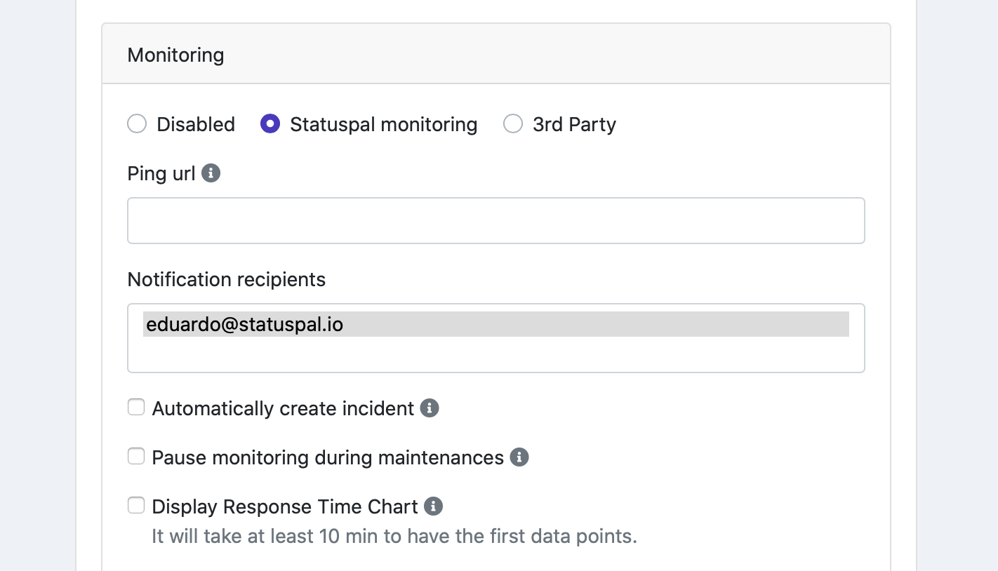 Status page Simple Monitoring dashboard UI