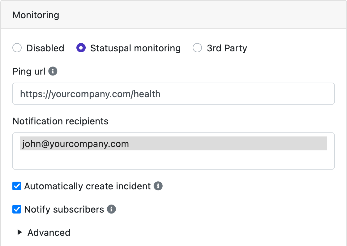 Status page Simple Monitoring dashboard UI